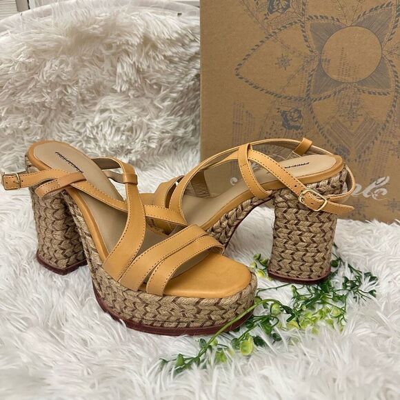 Free People Fahn Jute Platform Sandals size 10 Chunky‎ Tall Heels NEW - Picture 1 of 7